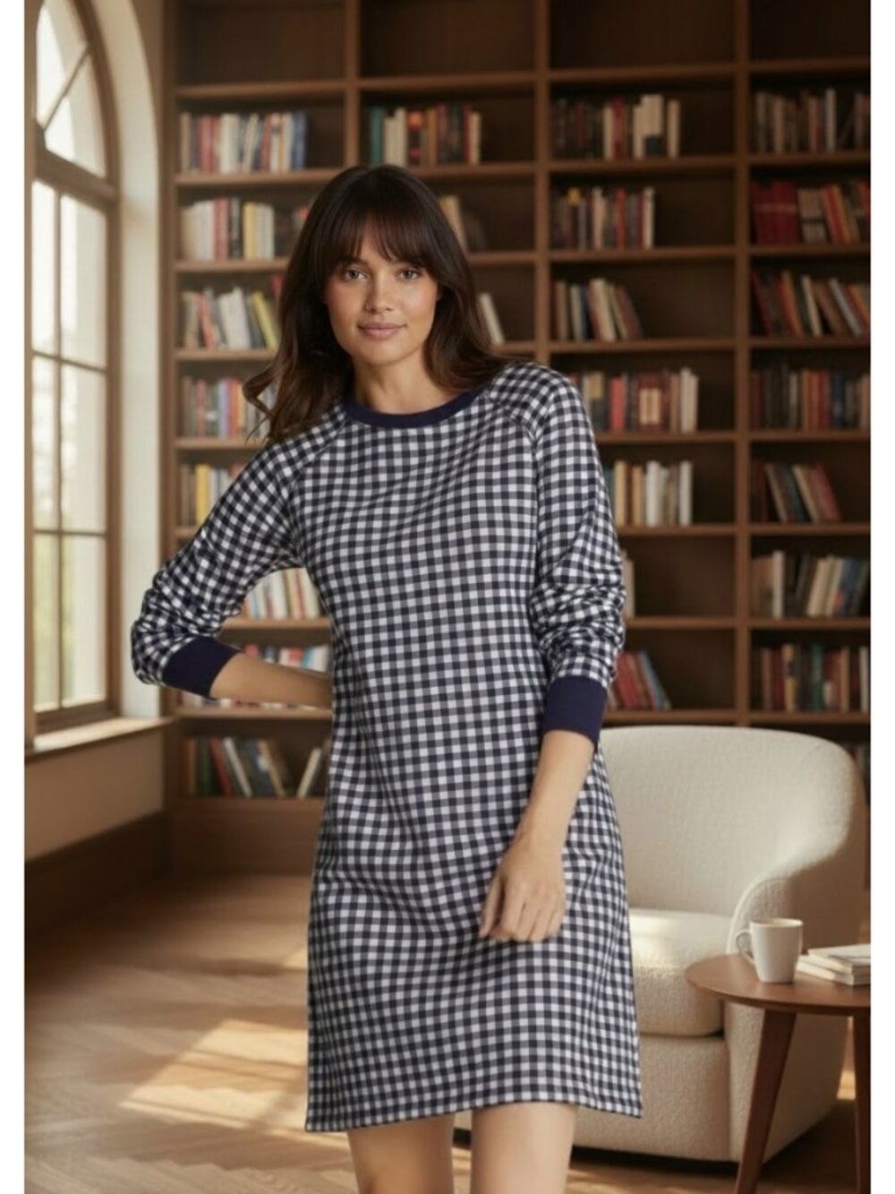 Draper James Natalie Gingham Sweatshirt Dress 2X Plus Nassau Navy Cotton NEW